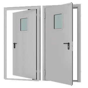 Дверь DoorHan/780/2050/Техническая/одност./остеклен./глад./глад./RAL7035/лев./угл. рама, DTO/780/2050/7035/L/N